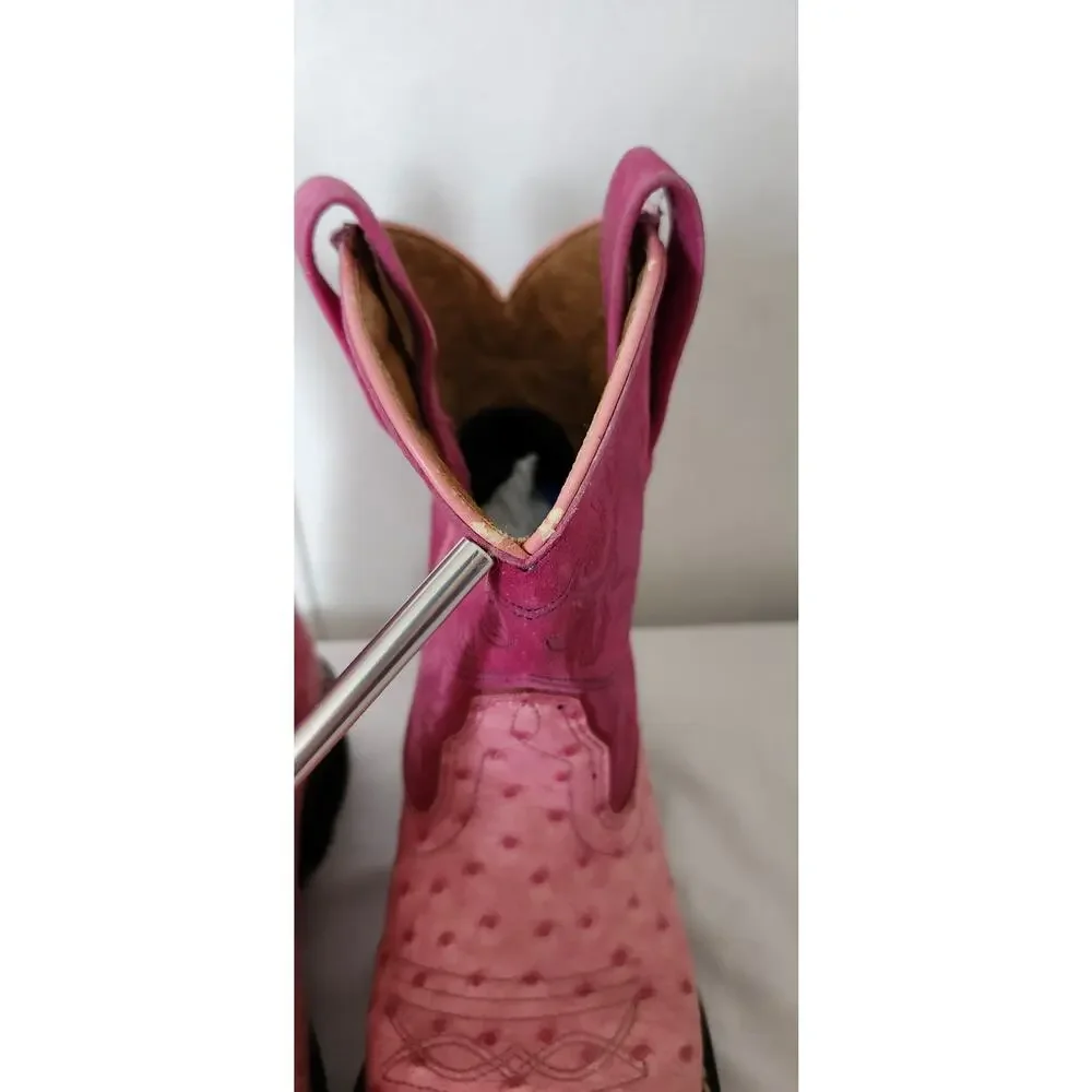 Ariat Fatbaby Pink Ostrich Print Leather Hot Pink Suede Western Boots 6 B